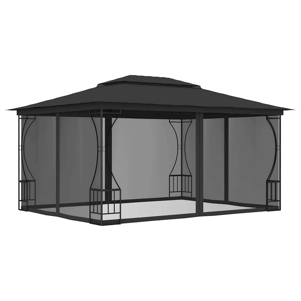 Gazebo with Nets 9.8'x13.1'x8.7' Anthracite Steel Frame UV-Proof Polyester Fabric O4077