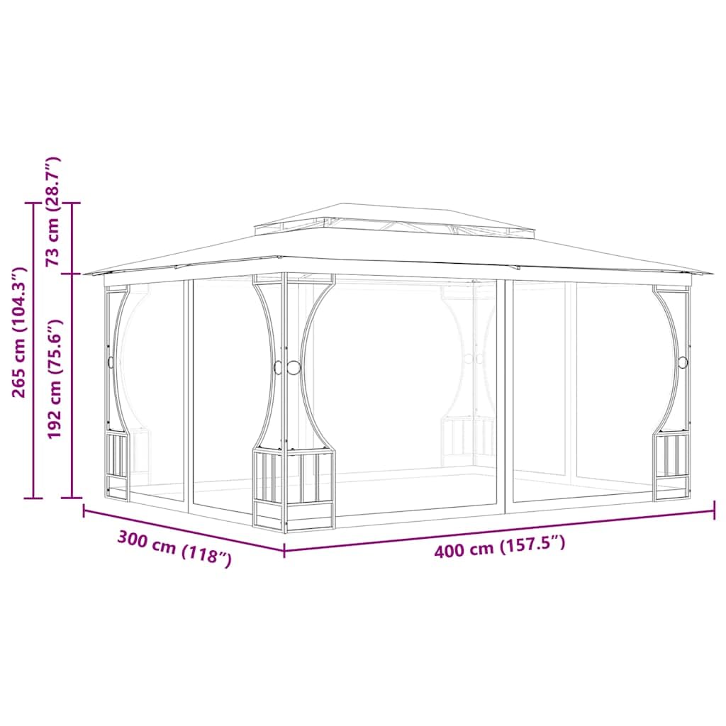 Gazebo with Nets 9.8'x13.1'x8.7' Anthracite Steel Frame UV-Proof Polyester Fabric O4077