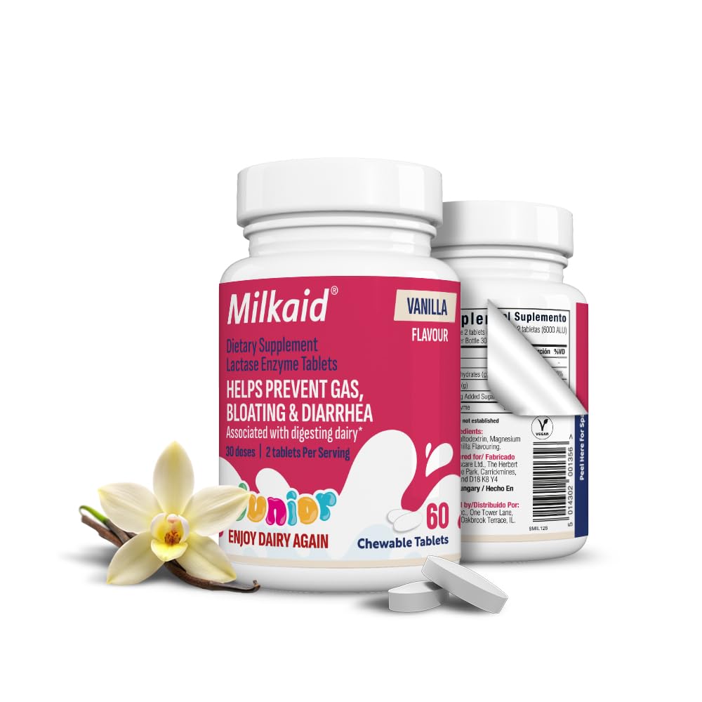 Chewable Lactase Enzyme Tablets for Lactose Intolerance, 60 ct Vanilla B458201