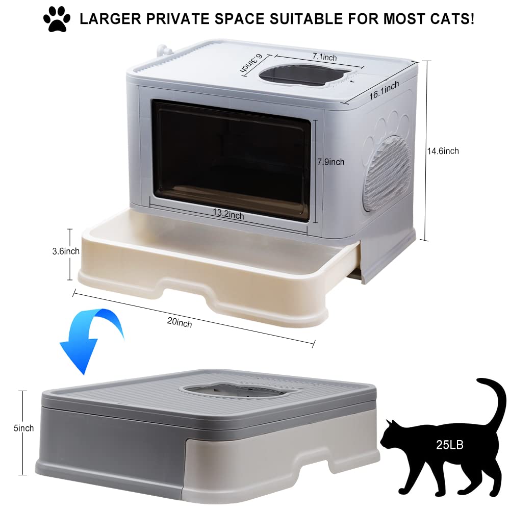 Foldable Top Entry Cat Litter Box with Lid and Scoop, Grey D919273