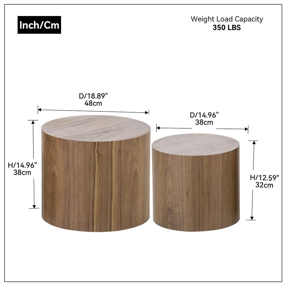 Round Coffee Table Set of 2 Wood Nesting End Table R5170