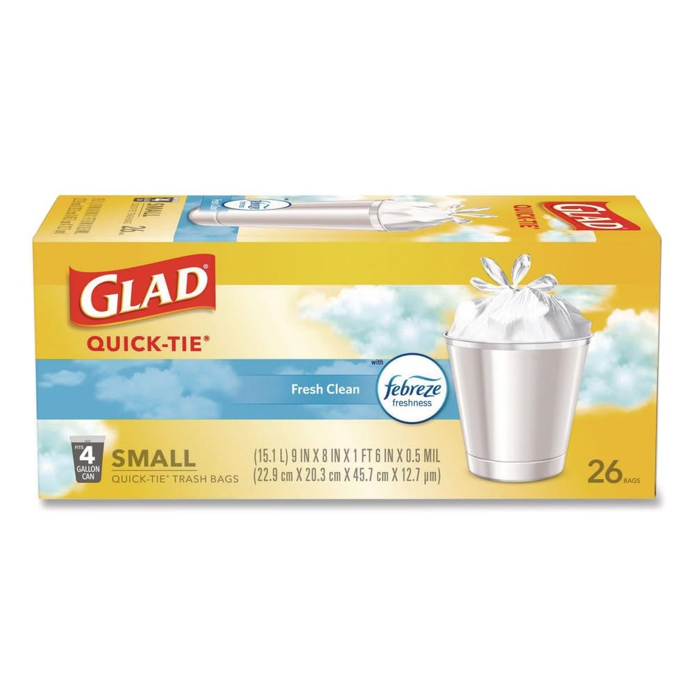 Small Quick-Tie Trash Bags, 4 gal, 0.5 mil, White C629715