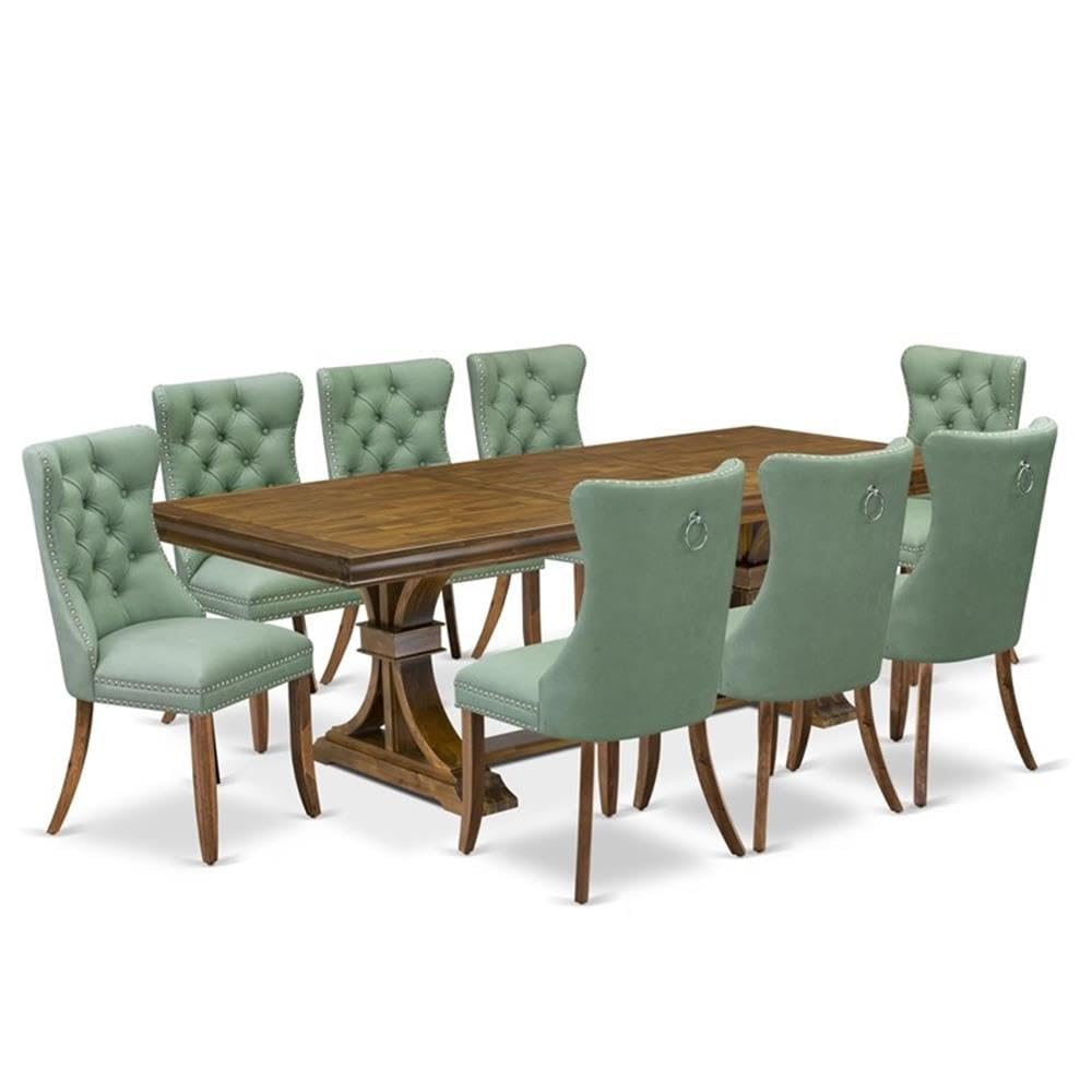 9-Piece Walnut Acacia Wood Dining Set with Leaf J2520