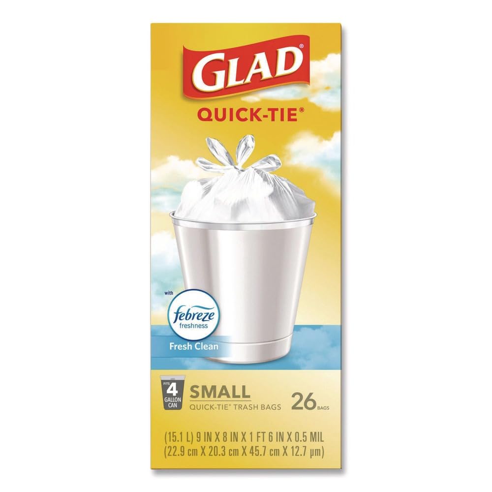 Small Quick-Tie Trash Bags, 4 gal, 0.5 mil, White C629715