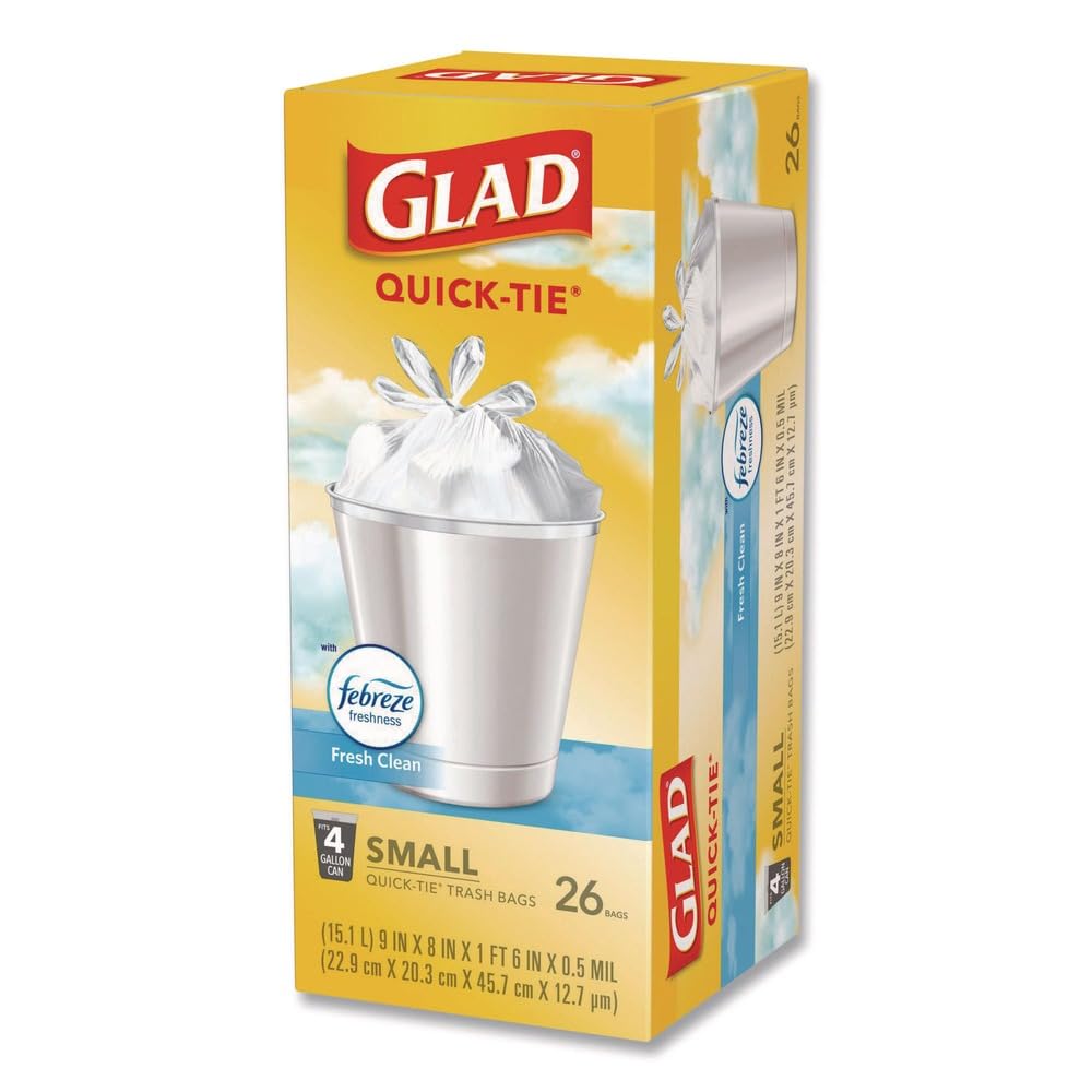 Small Quick-Tie Trash Bags, 4 gal, 0.5 mil, White C629715