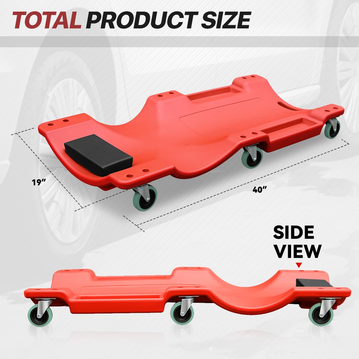 40" Rolling Mechanic Creeper with Padded Headrest and 6 Swivel Casters, Red J781
