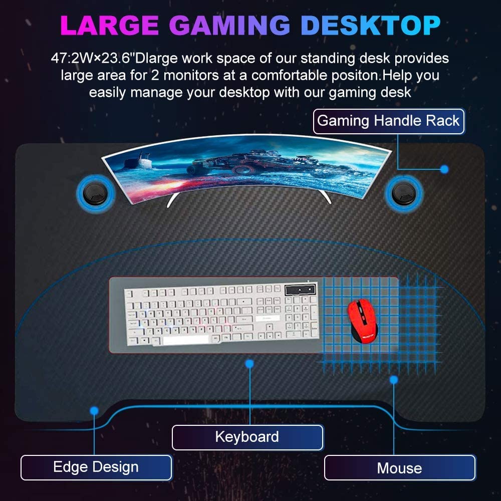 47 Inch T-Shaped Gaming Desk with Headphone Hook and Cup Holder C15000
