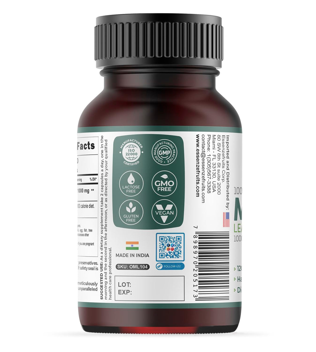 Moringa Capsules 120 Vegan Caps 1000mg Leaf Powder S4463