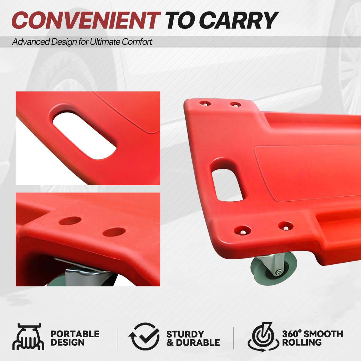40" Rolling Mechanic Creeper with Padded Headrest and 6 Swivel Casters, Red J781