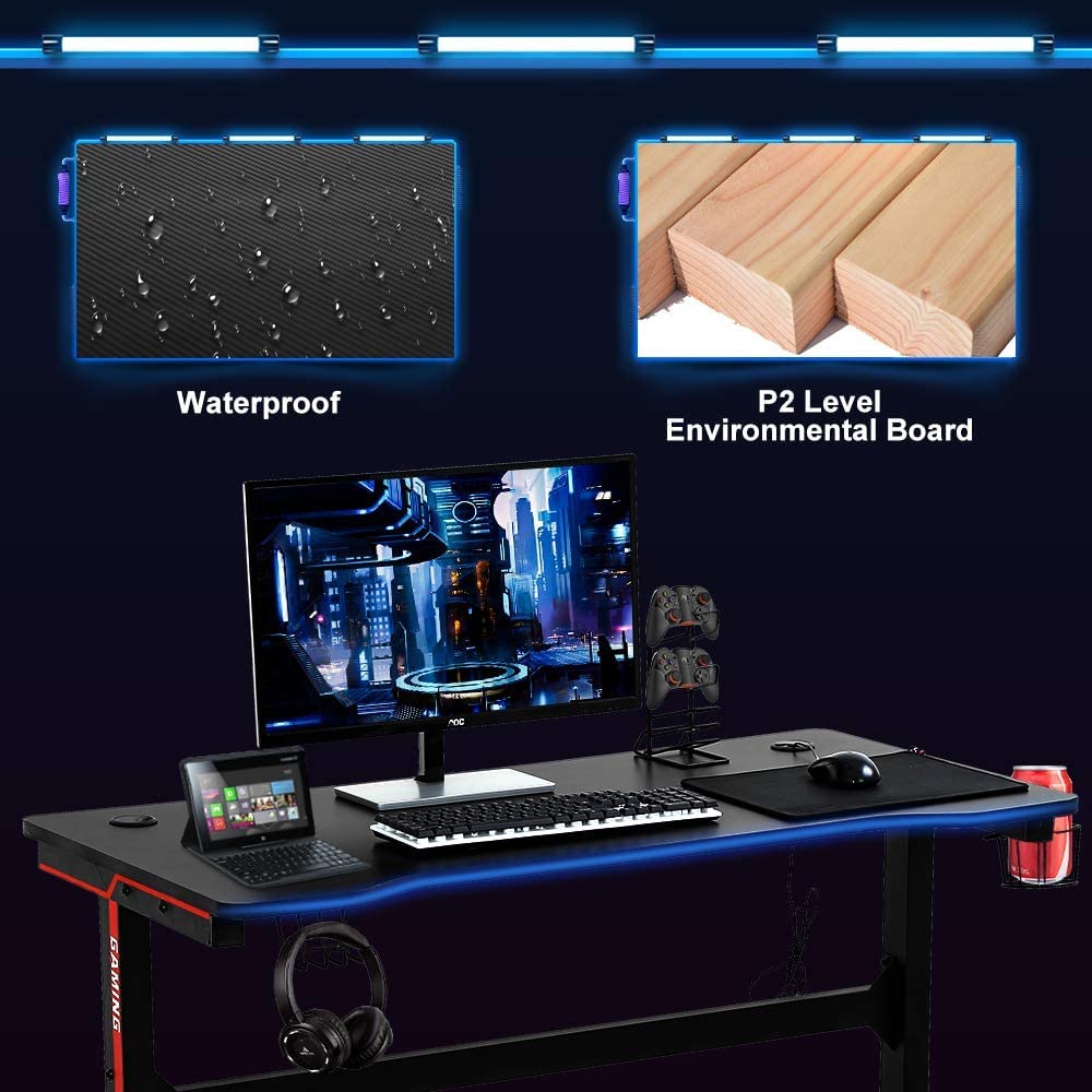 47 Inch T-Shaped Gaming Desk with Headphone Hook and Cup Holder C15000