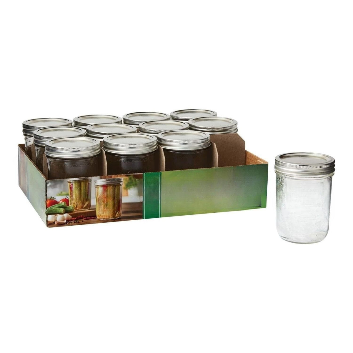 16 Oz Wide Mouth Glass Mason Jars with Lids & Bands, 2-Pack W6827