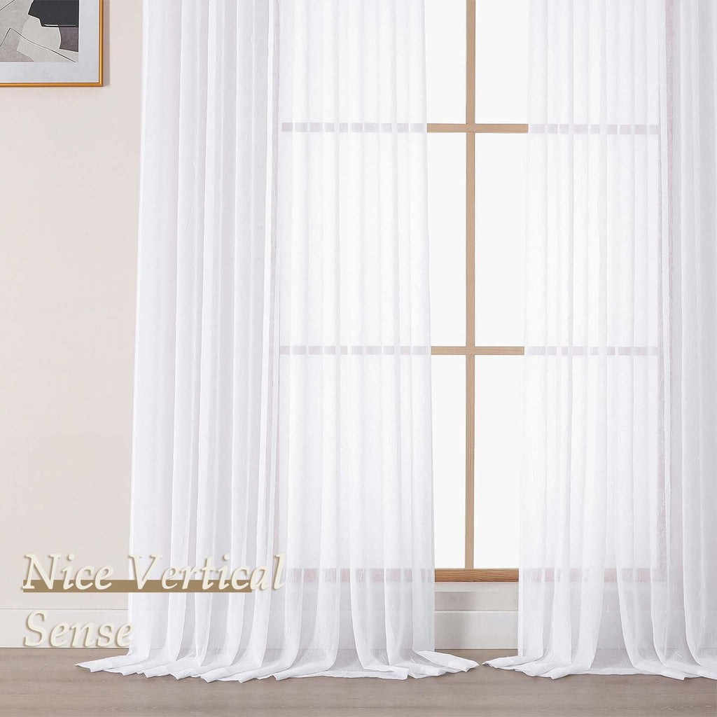 White Sheer Pinch Pleated Curtains 96 Inches 2 Panels H5131