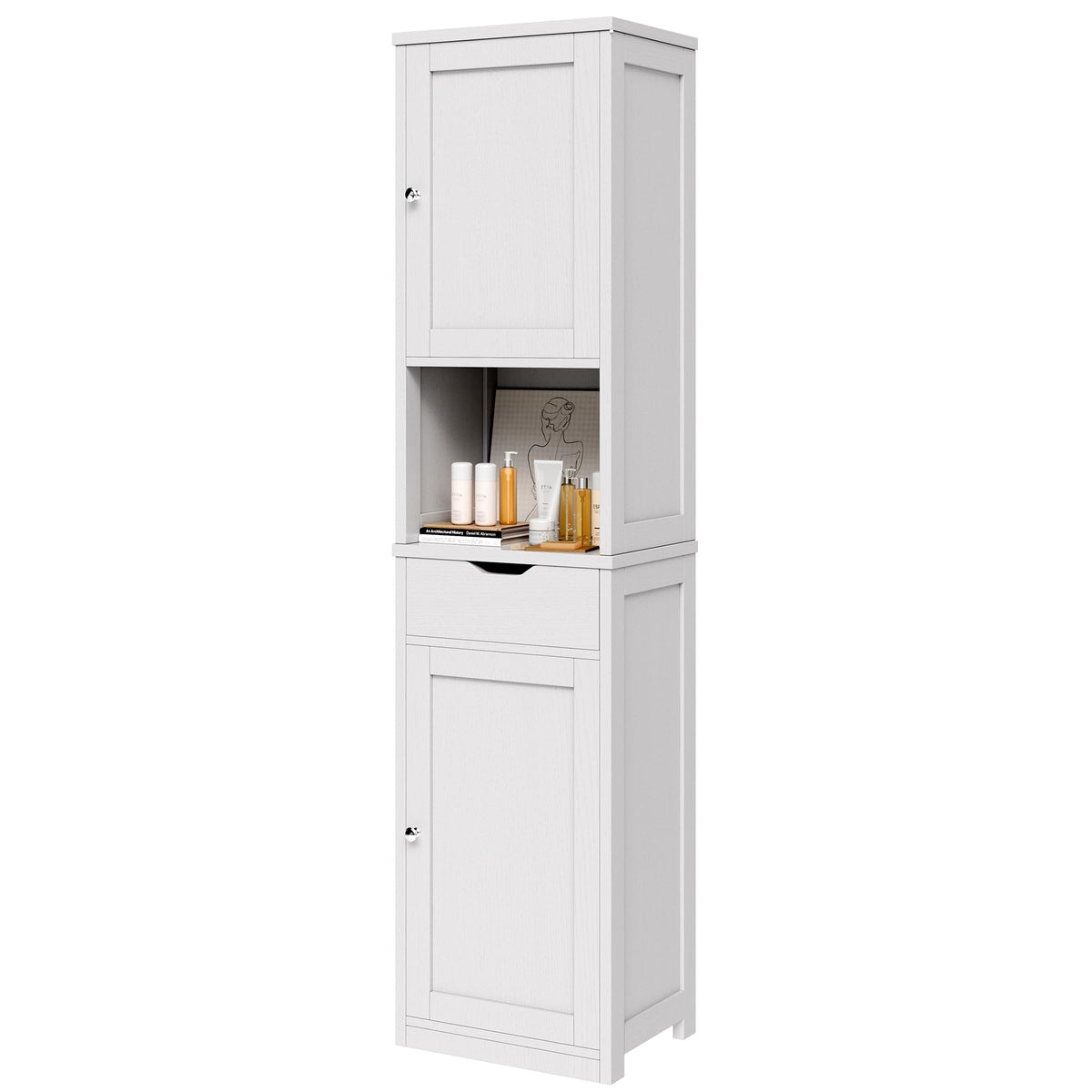 Tall Narrow Bathroom Storage Cabinet with Adjustable Shelves, White T2010