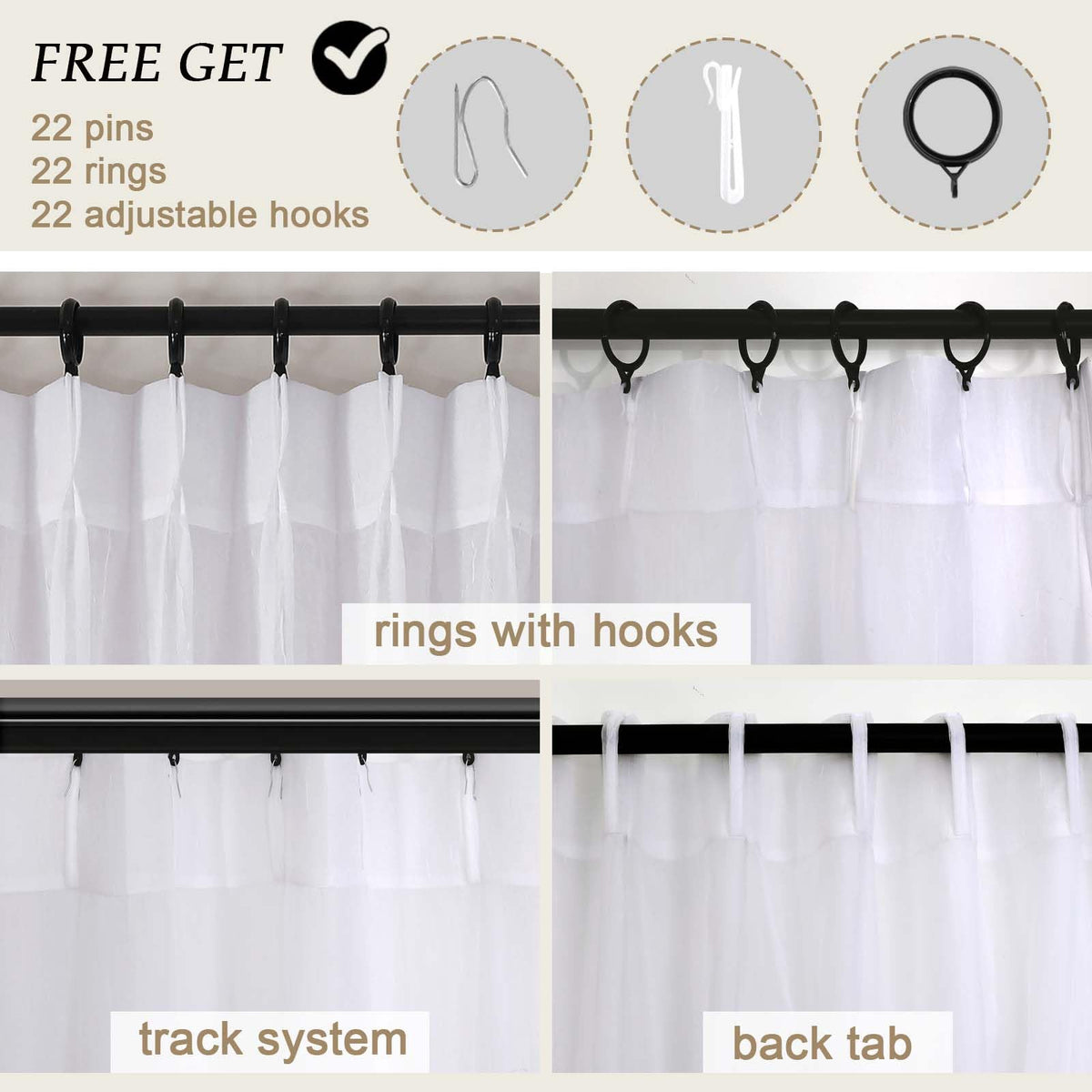 White Sheer Pinch Pleated Curtains 96 Inches 2 Panels H5131