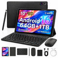 Android 16 Tablet with Keyboard Mouse Stylus Case, 64GB ROM 10.1 inch HD IPS Screen, 6000mAh Battery, WiFi 6 Tablets Bundle Q74185