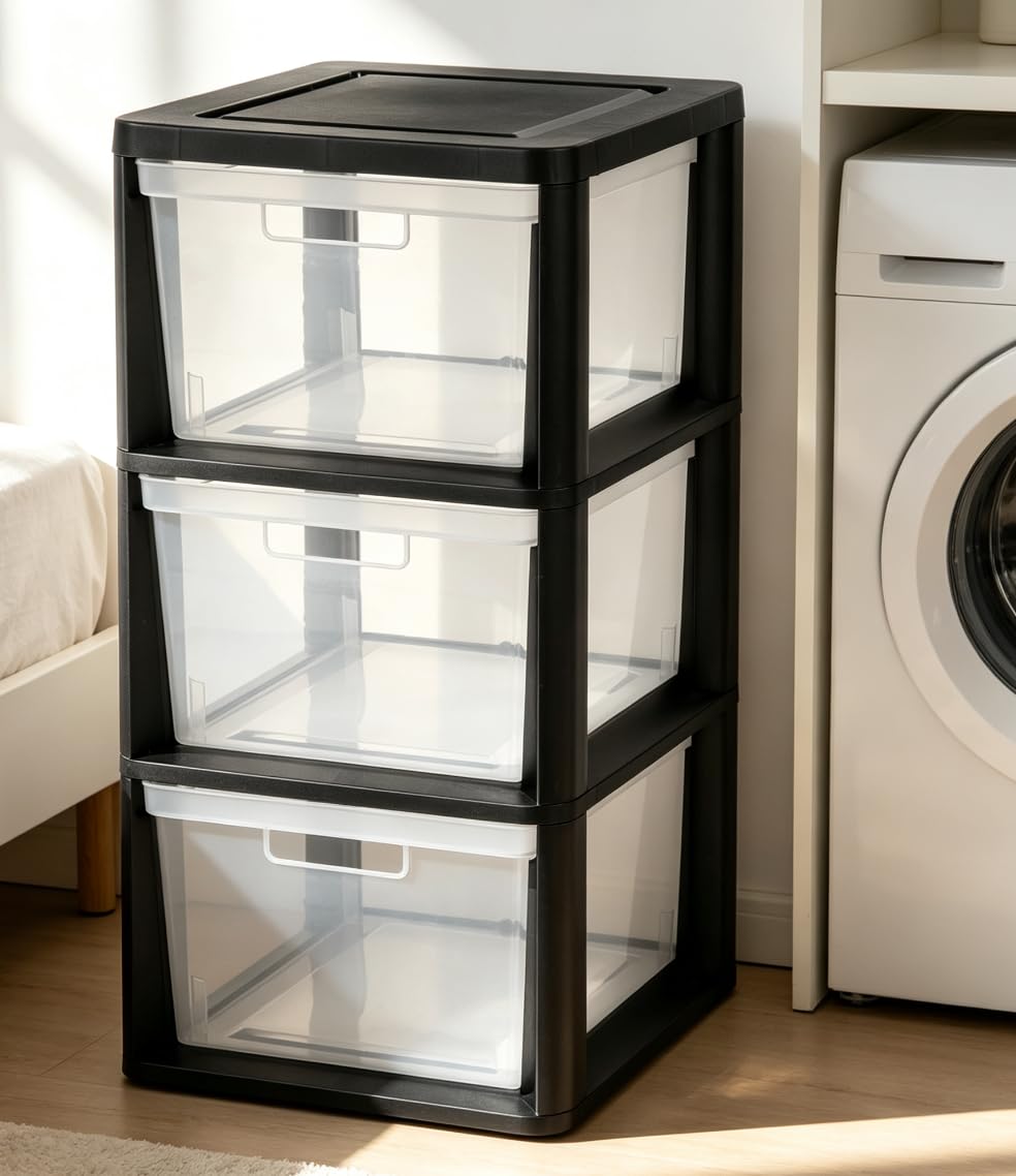 Black 3-Tier Plastic Storage Drawer Tower A934