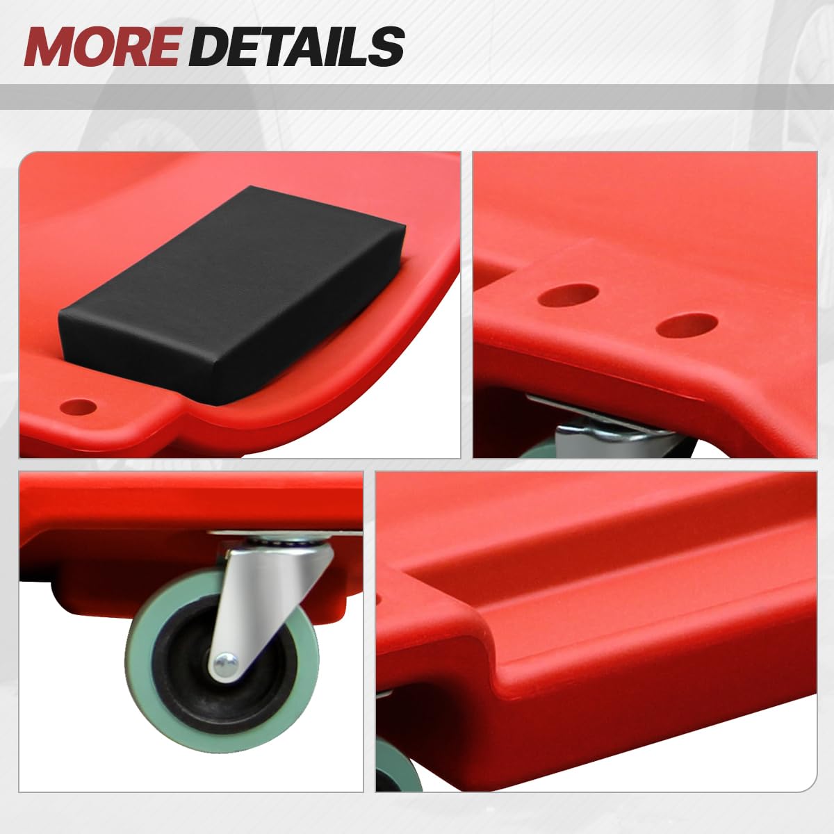 40" Rolling Mechanic Creeper with Padded Headrest and 6 Swivel Casters, Red J781