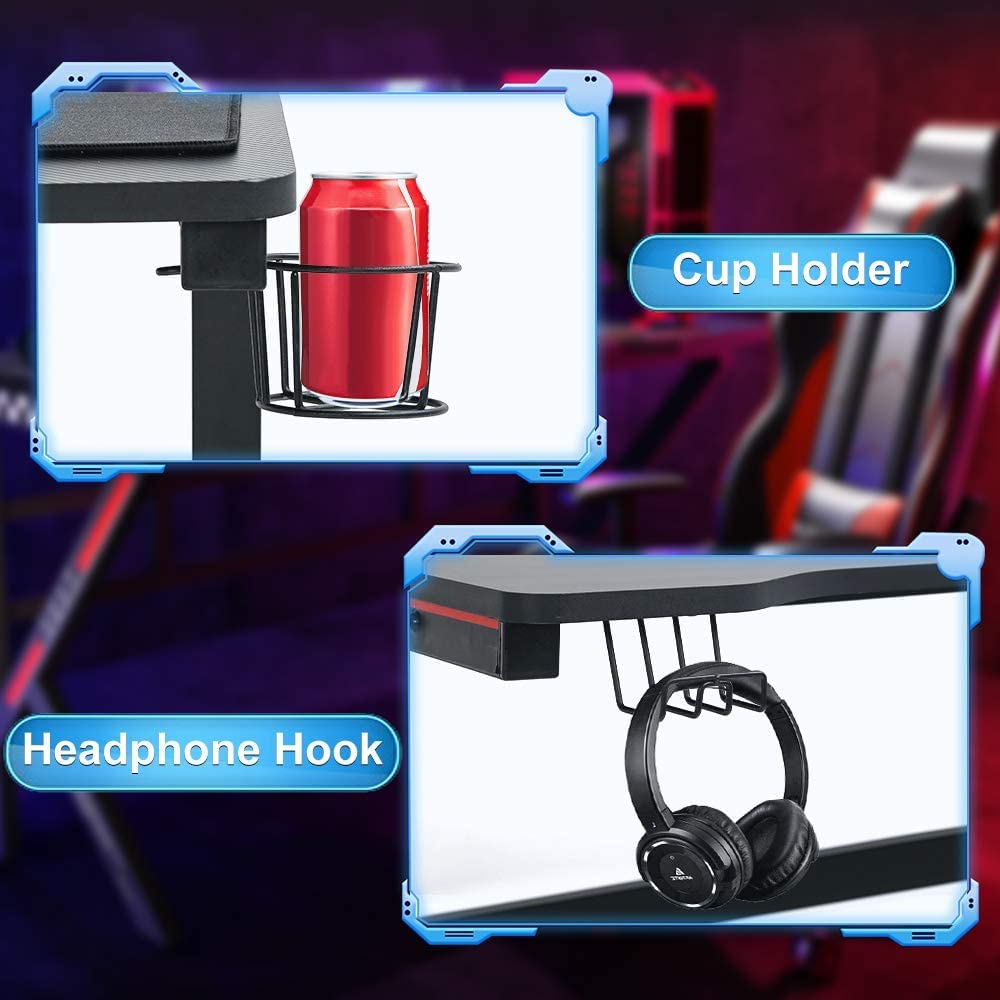 47 Inch T-Shaped Gaming Desk with Headphone Hook and Cup Holder C15000