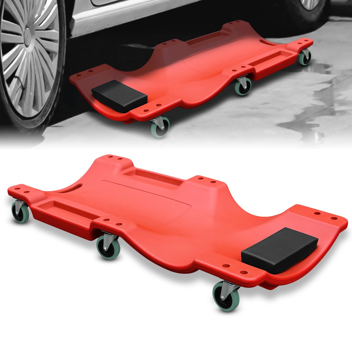 40" Rolling Mechanic Creeper with Padded Headrest and 6 Swivel Casters, Red J781