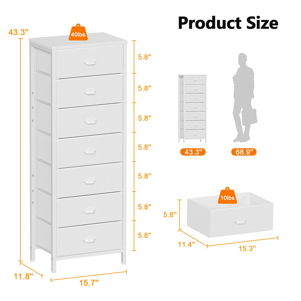 White Tall Dresser with Fabric Drawer T536565