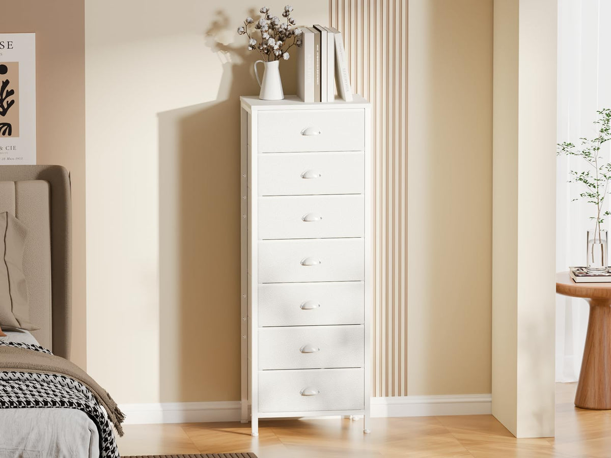 White Tall Dresser with Fabric Drawer T536565