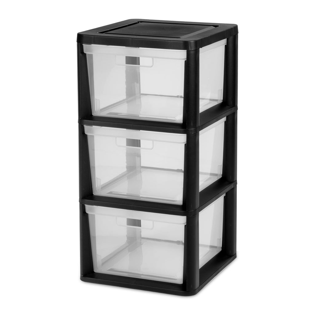 Black 3-Tier Plastic Storage Drawer Tower A934