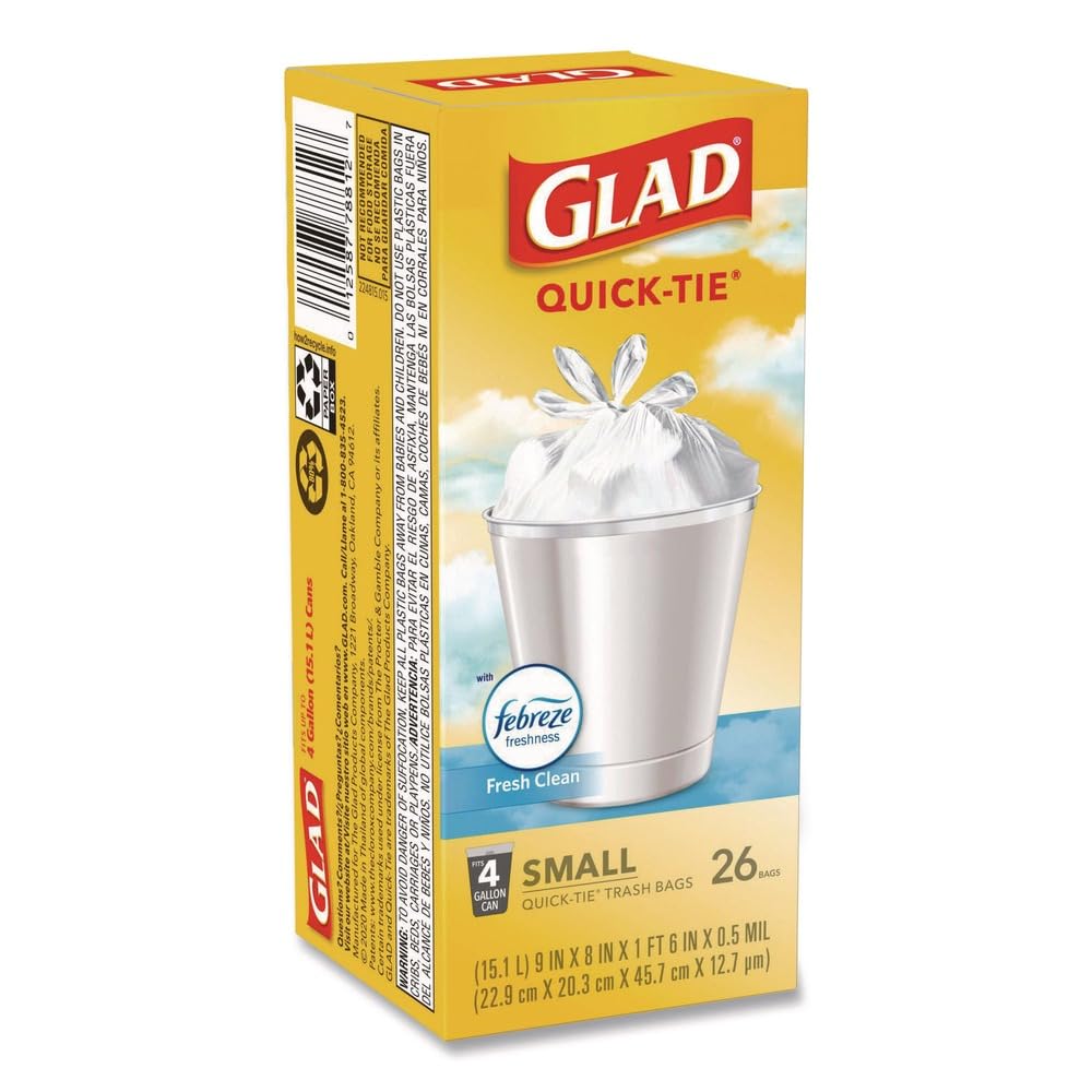 Small Quick-Tie Trash Bags, 4 gal, 0.5 mil, White C629715
