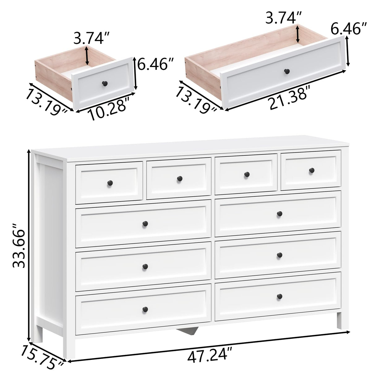 White 10 Drawers Dresser J8631