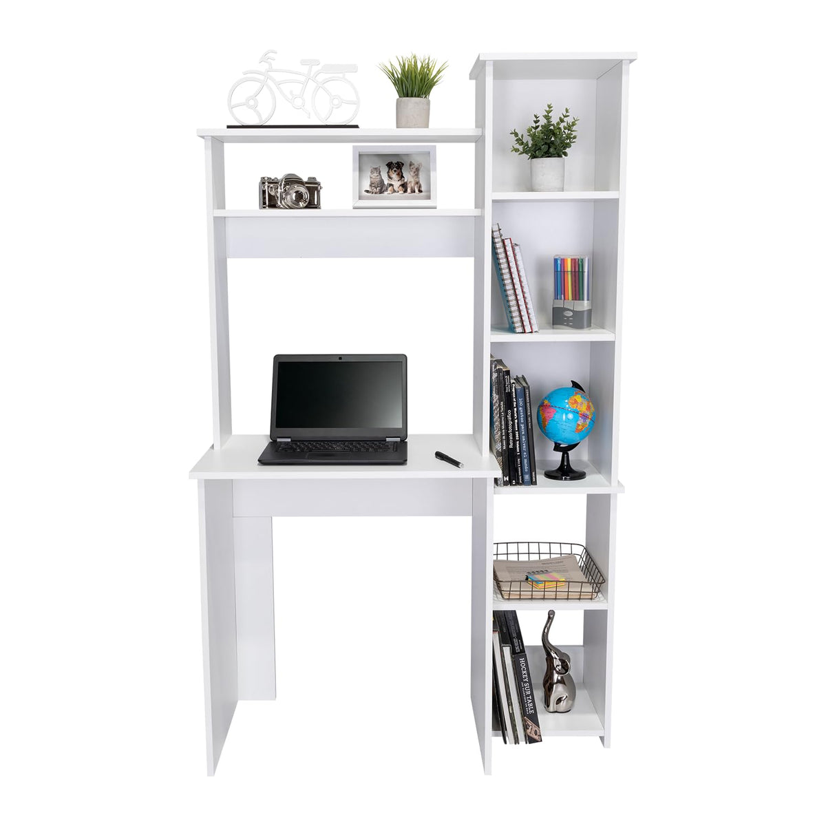 White Small Desk with Hutch and Bookshelf O462813