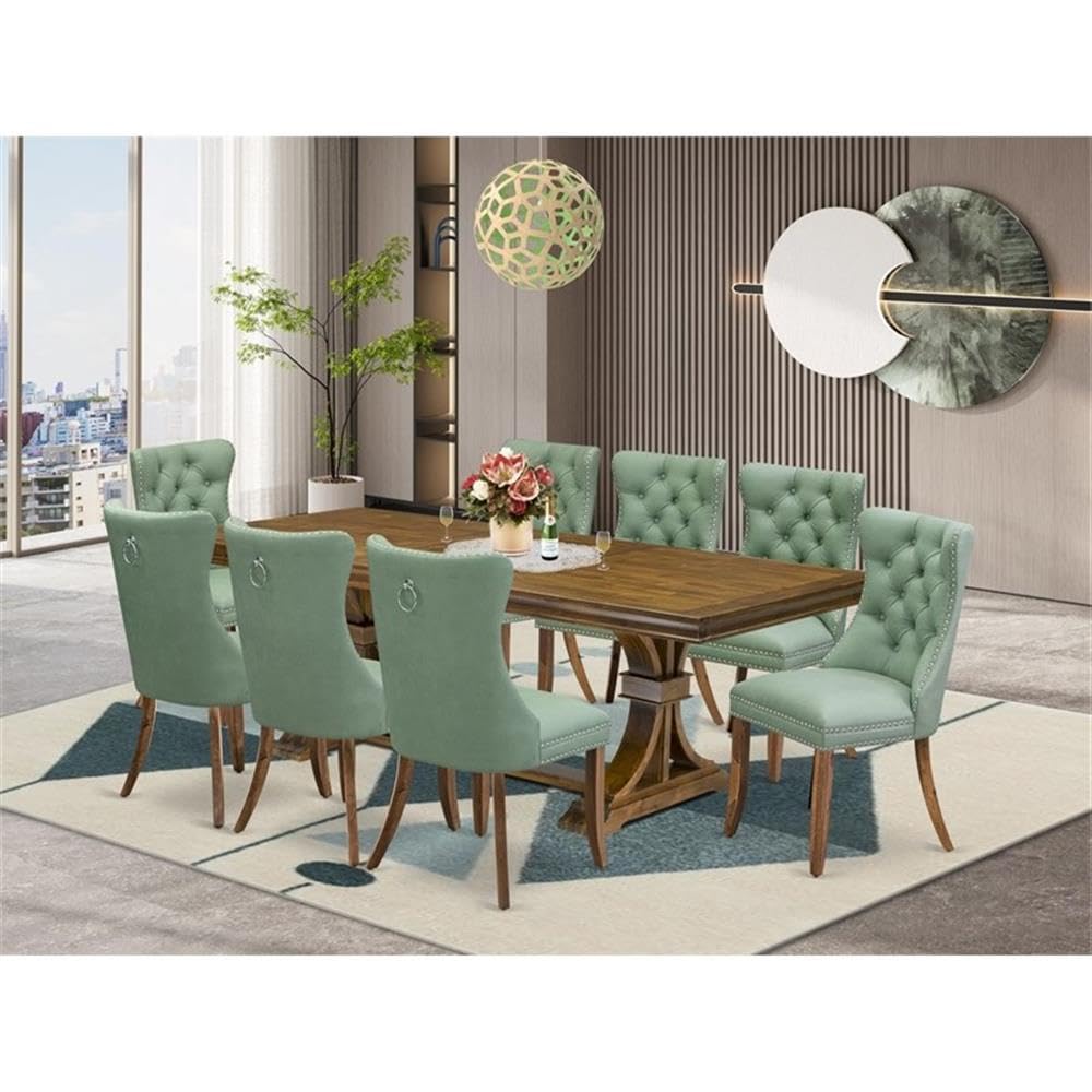 9-Piece Walnut Acacia Wood Dining Set with Leaf J2520