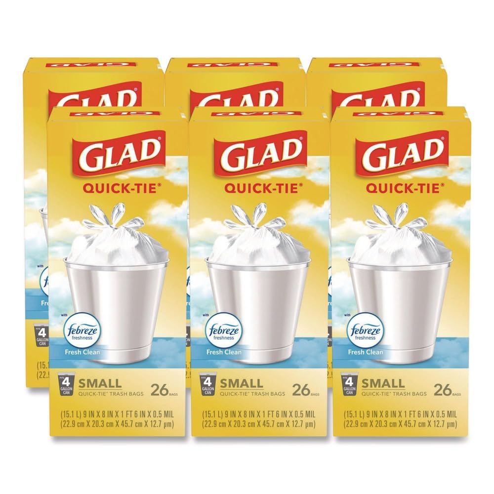 Small Quick-Tie Trash Bags, 4 gal, 0.5 mil, White C629715