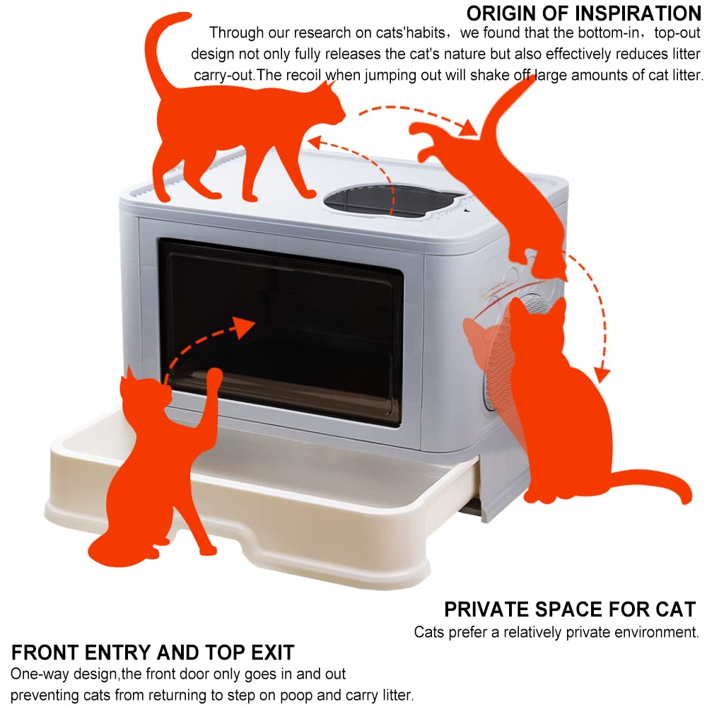 Foldable Top Entry Cat Litter Box with Lid and Scoop, Grey D919273