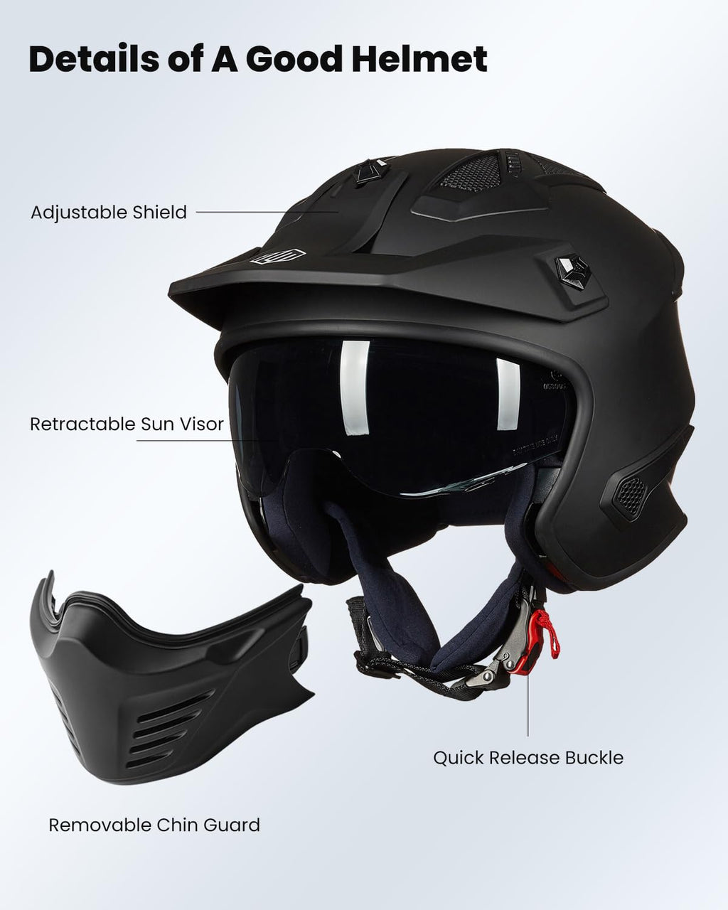 Open Face 3/4 Half Motorcycle Helmet DOT Matte Black M M840892