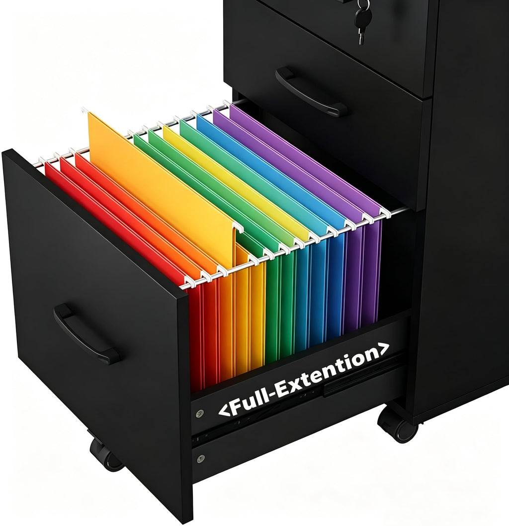 3 Drawer Black Wood File Cabinet with Lock M213712