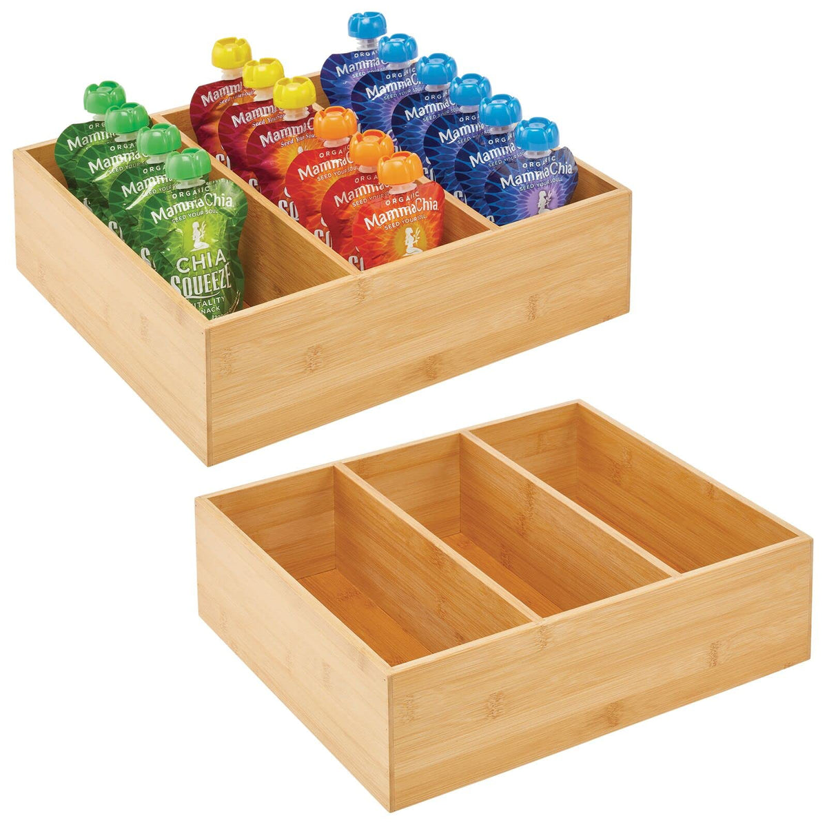 Bamboo 3 Section Stackable Pantry Organizer Bin, 2 Pack D680