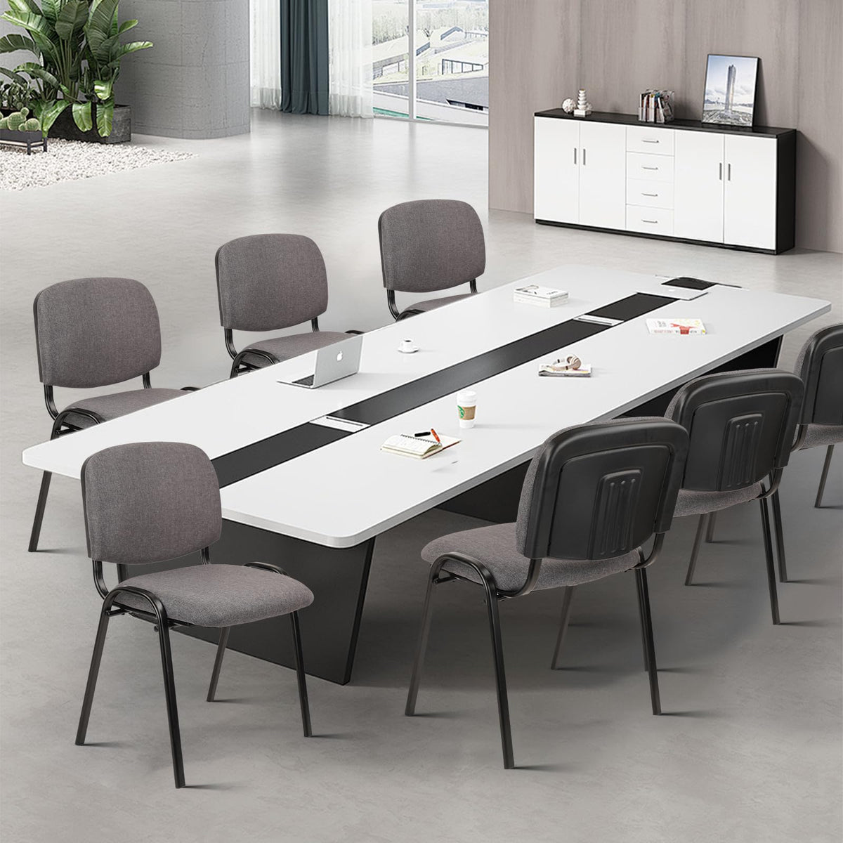 Set of 5 Grey Fabric Stackable Chairs Metal Frame T672874