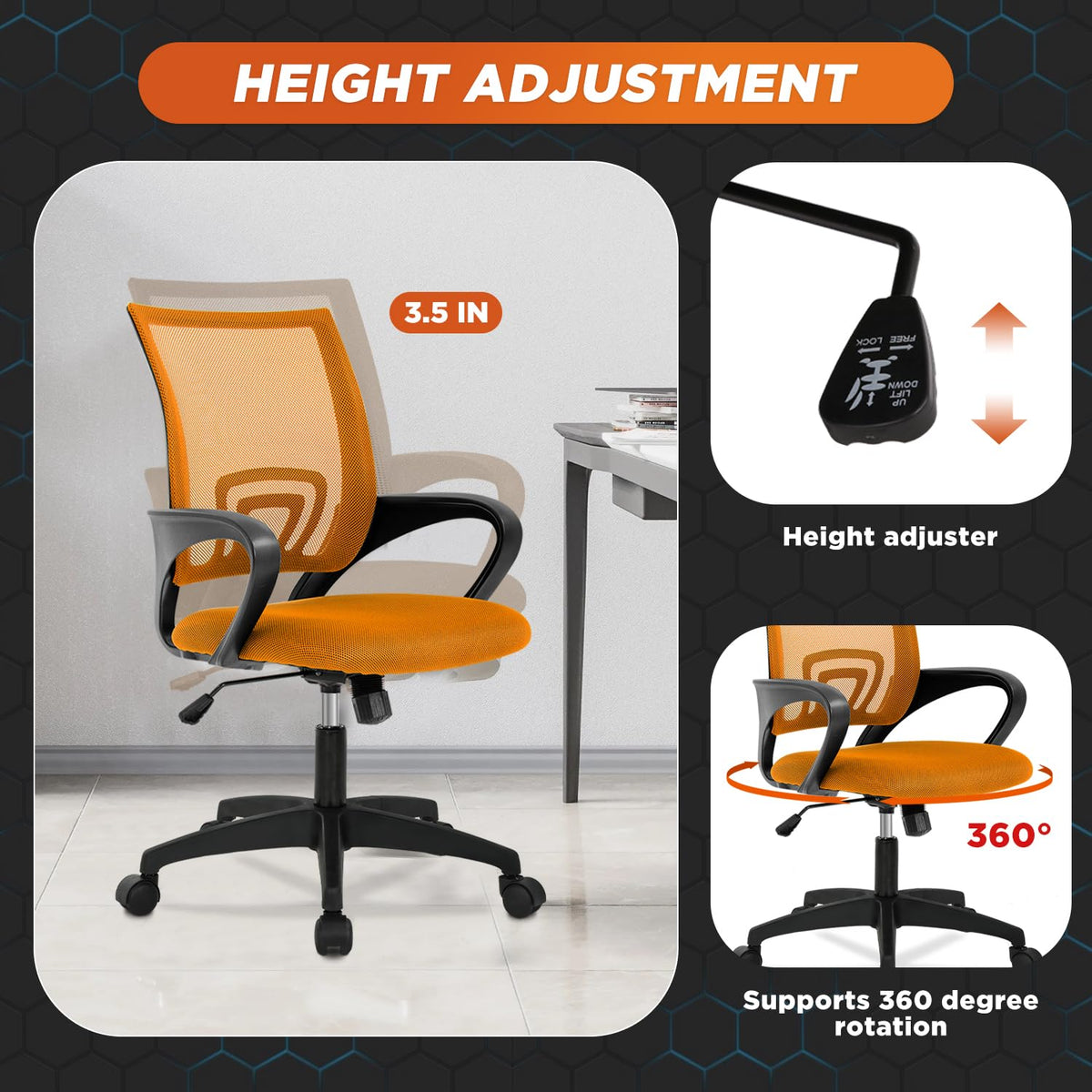 Orange Mesh Ergonomic Office Chair with Lumbar Support R11932