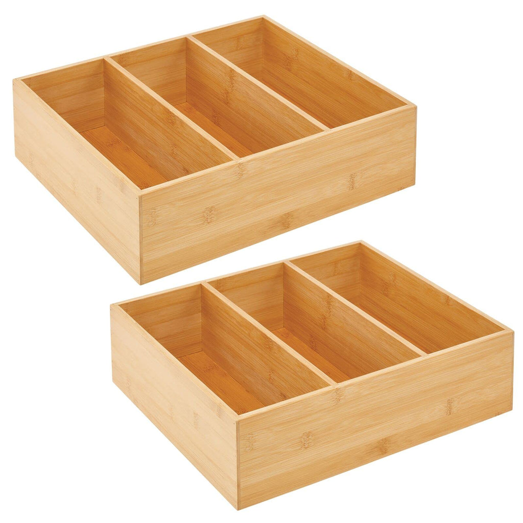 Bamboo 3 Section Stackable Pantry Organizer Bin, 2 Pack D680