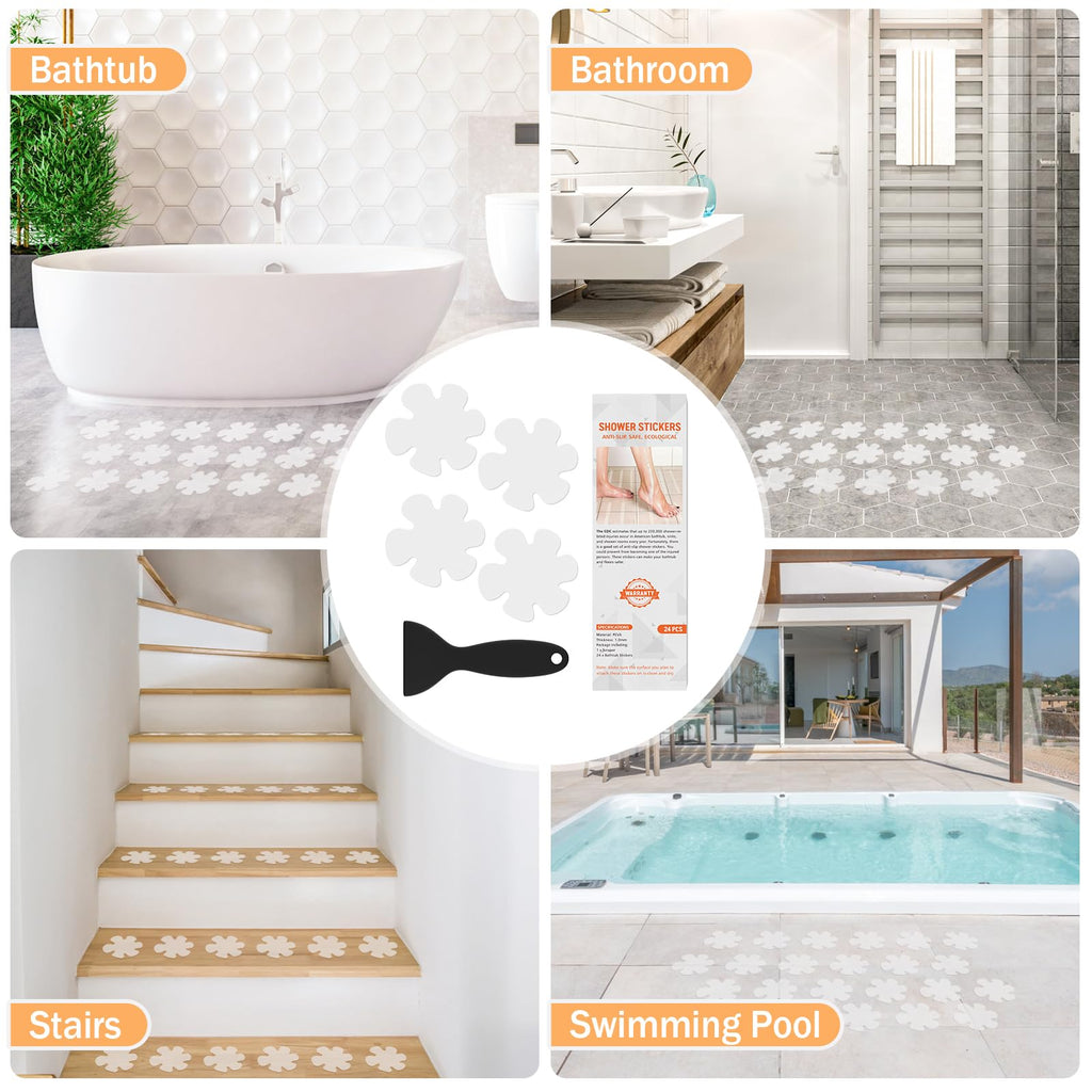 24 PCS Clear Non Slip Bathtub Stickers H824