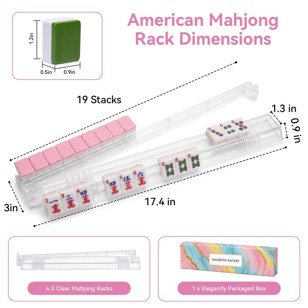 Set of 4 Non-Slip Clear Acrylic Mahjong Racks with Pushers E1304