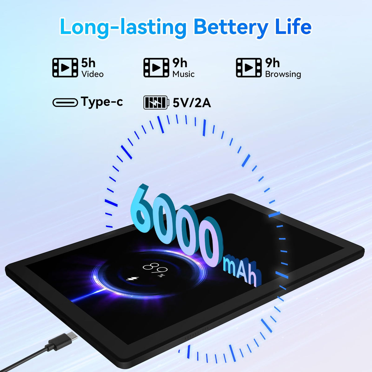 Android 16 Tablet with Keyboard Mouse Stylus Case, 64GB ROM 10.1 inch HD IPS Screen, 6000mAh Battery, WiFi 6 Tablets Bundle Q74185