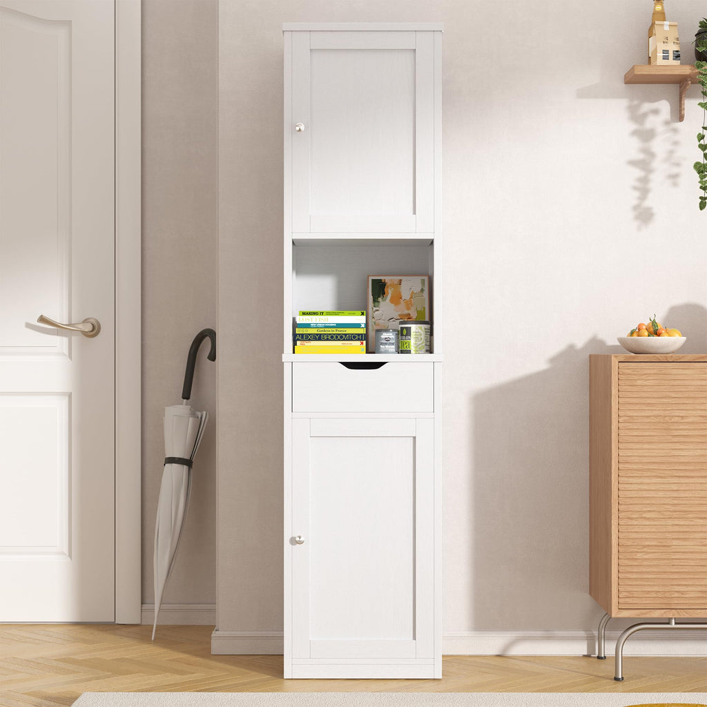 Tall Narrow Bathroom Storage Cabinet with Adjustable Shelves, White T2010