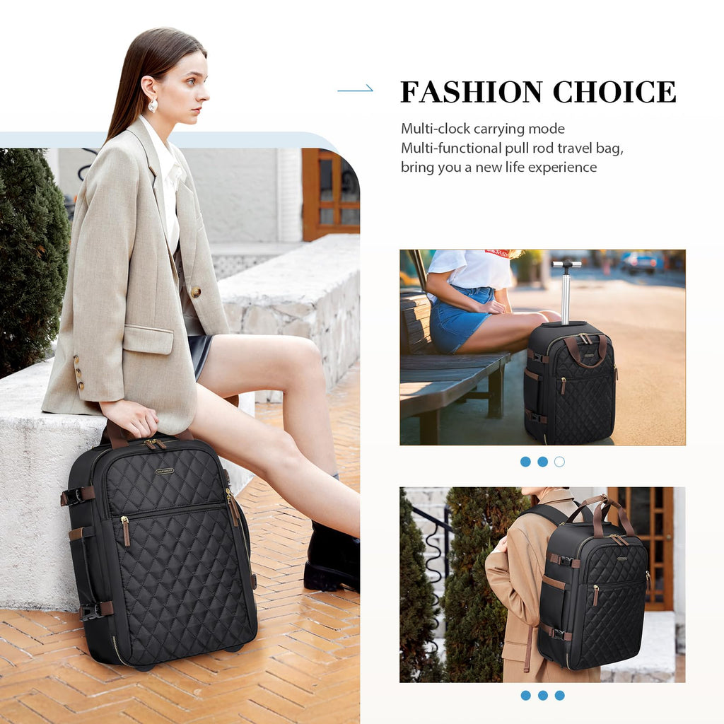 Black Rolling Laptop Backpack with Wheels O330