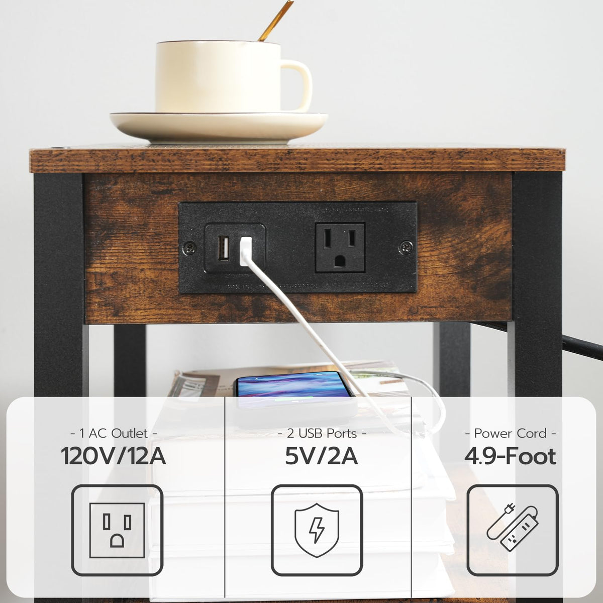 3-Tier Printer Stand with Charging Station and Storage Shelves V31586