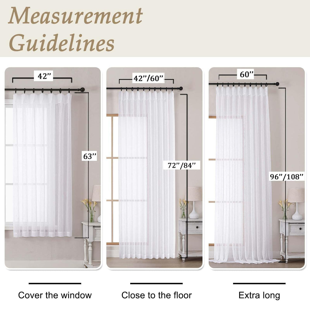 White Sheer Pinch Pleated Curtains 96 Inches 2 Panels H5131