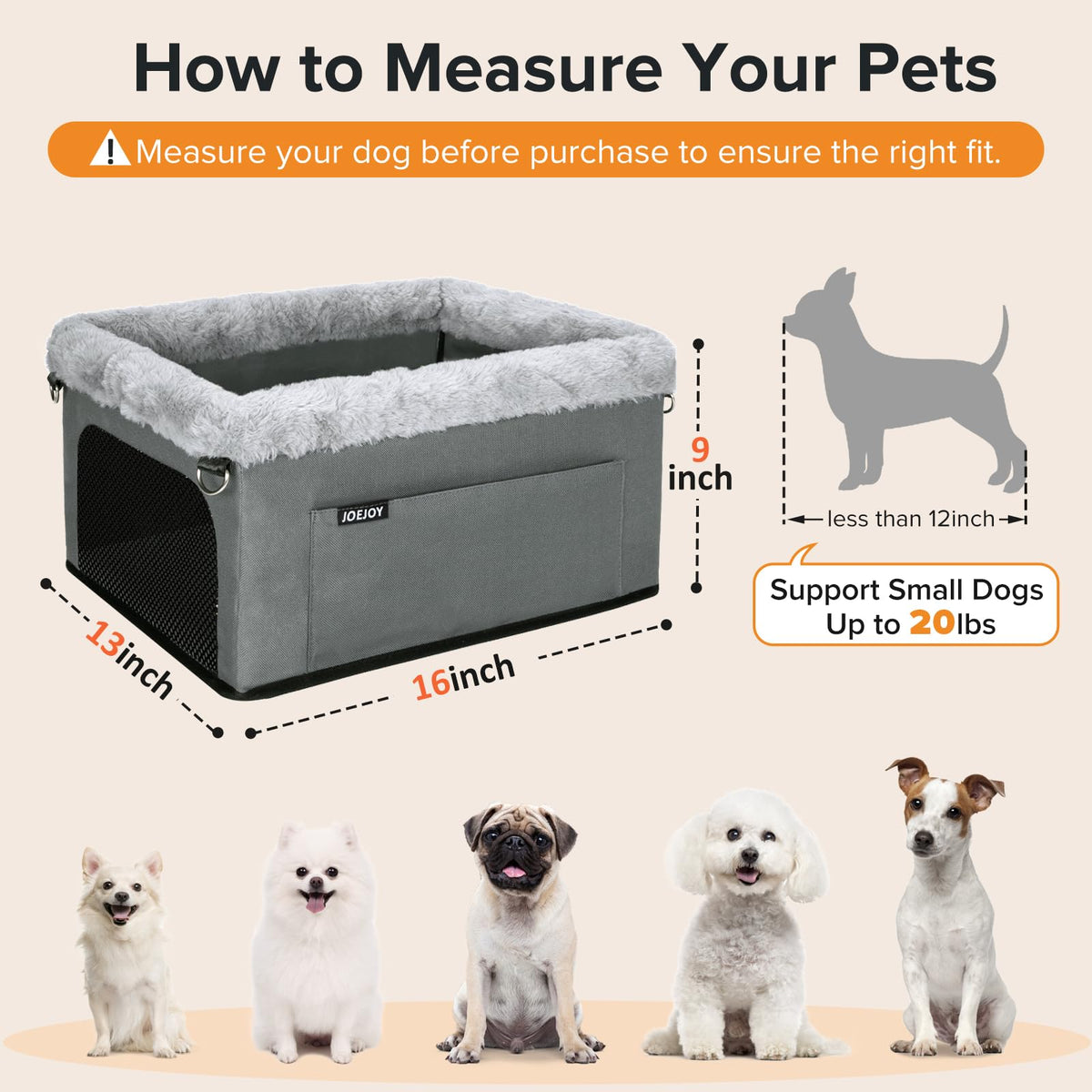 Dog Booster Seat with Metal Frame and Safety Leash, Grey S653411
