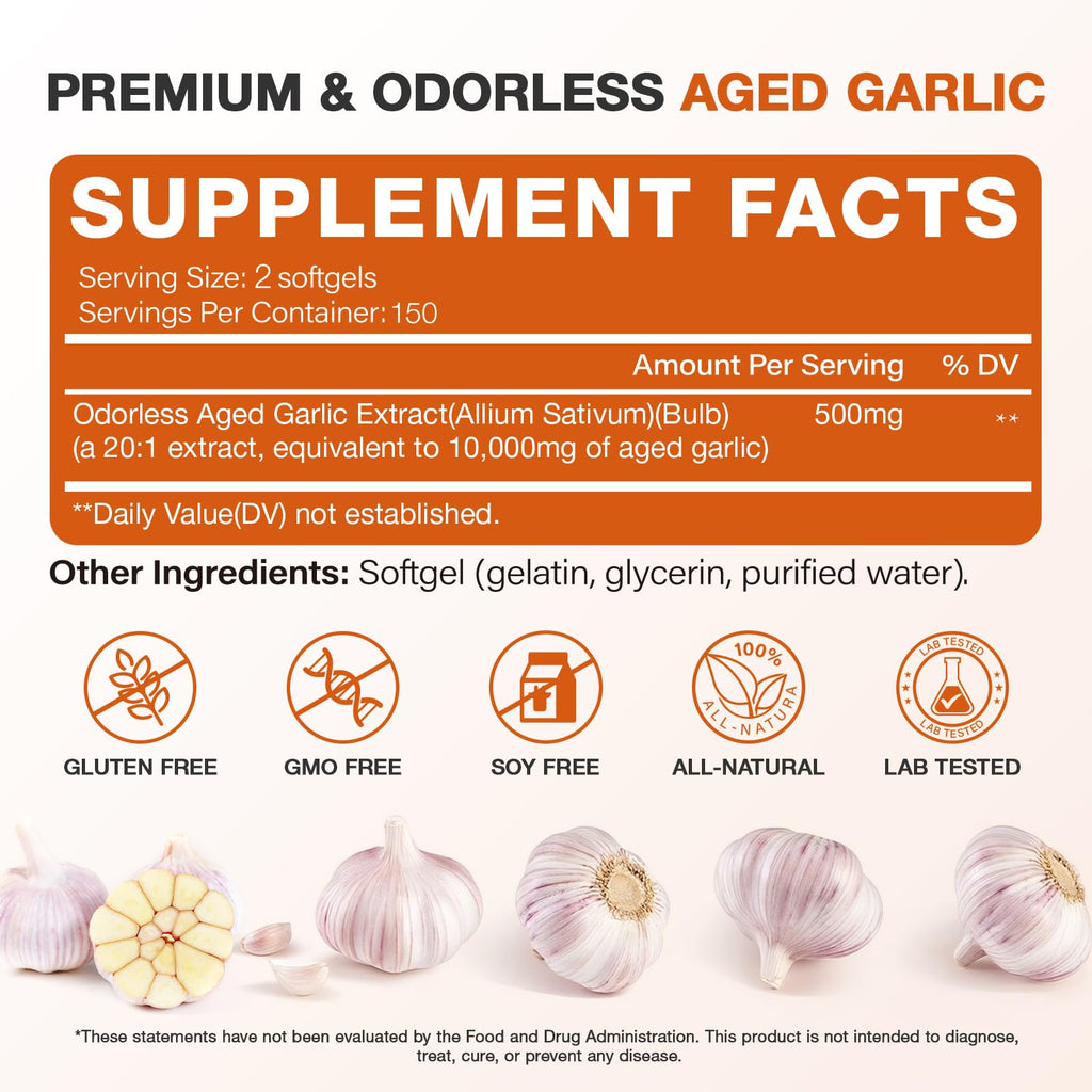 Odorless Garlic Capsules 10,000mg 300 Softgels O9392