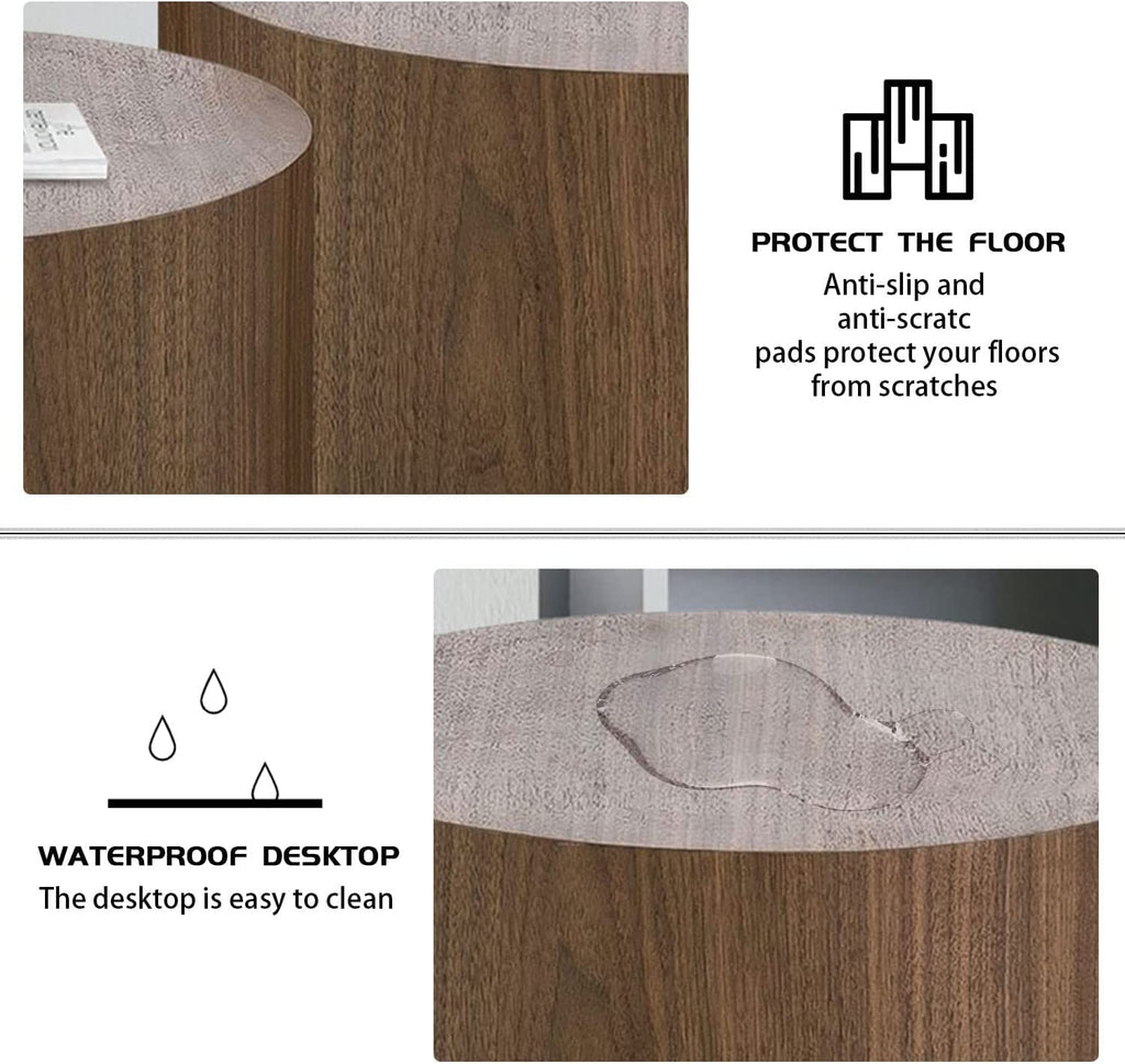 Round Coffee Table Set of 2 Wood Nesting End Table R5170