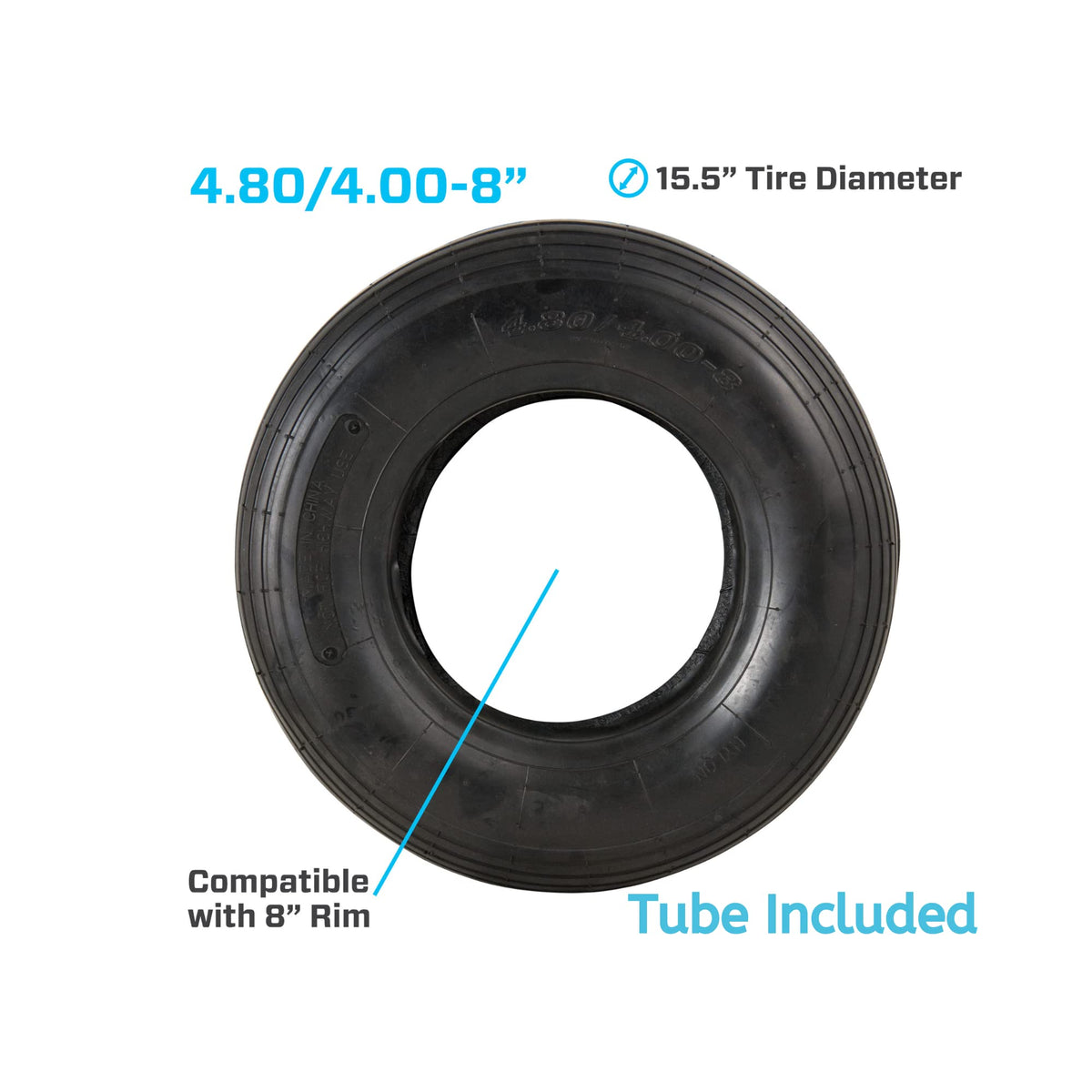 4.80/4.00-8" Ribbed Tread Pneumatic Tire and Inner Tube Set I65791