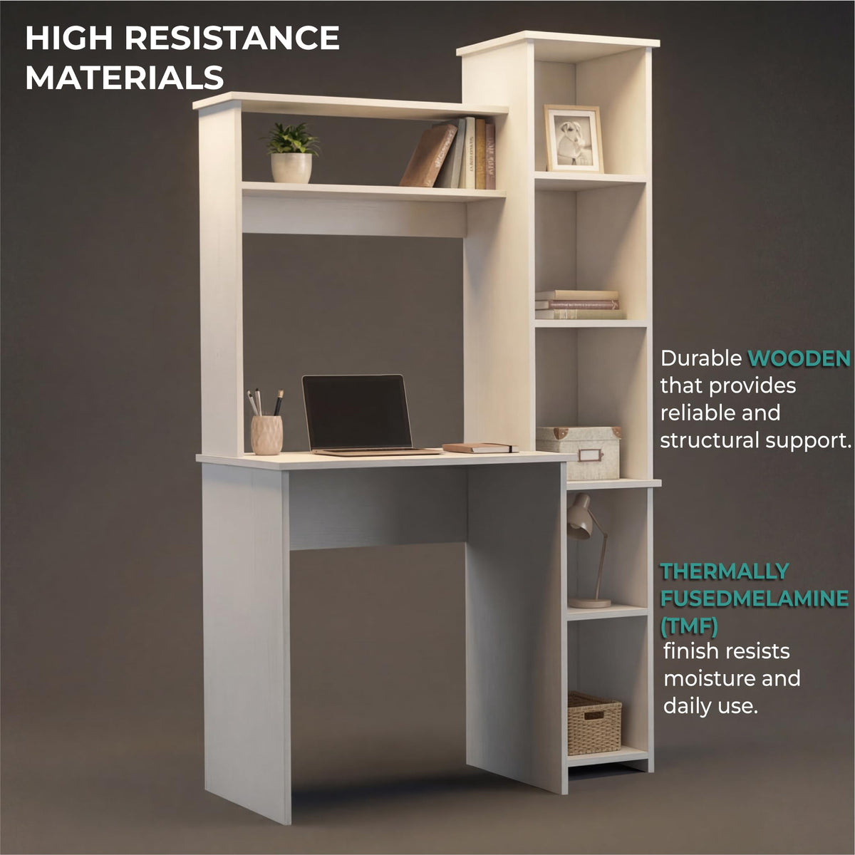 White Small Desk with Hutch and Bookshelf O462813